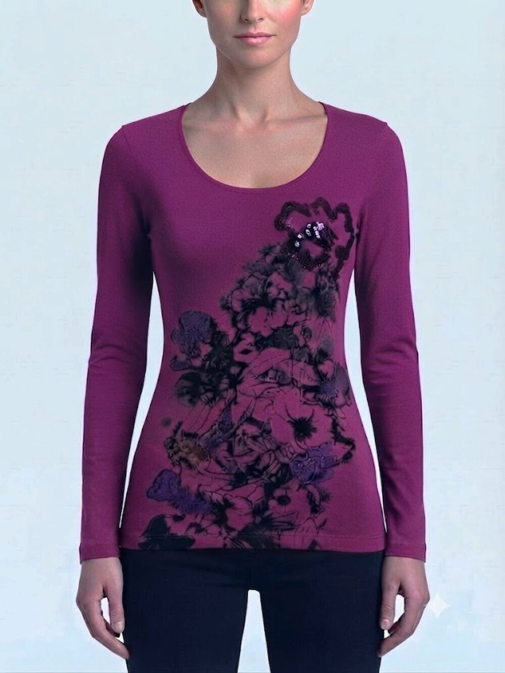 Escada Sport Graphic Print/Sequin Long Sleeve Tee- Sz. XS